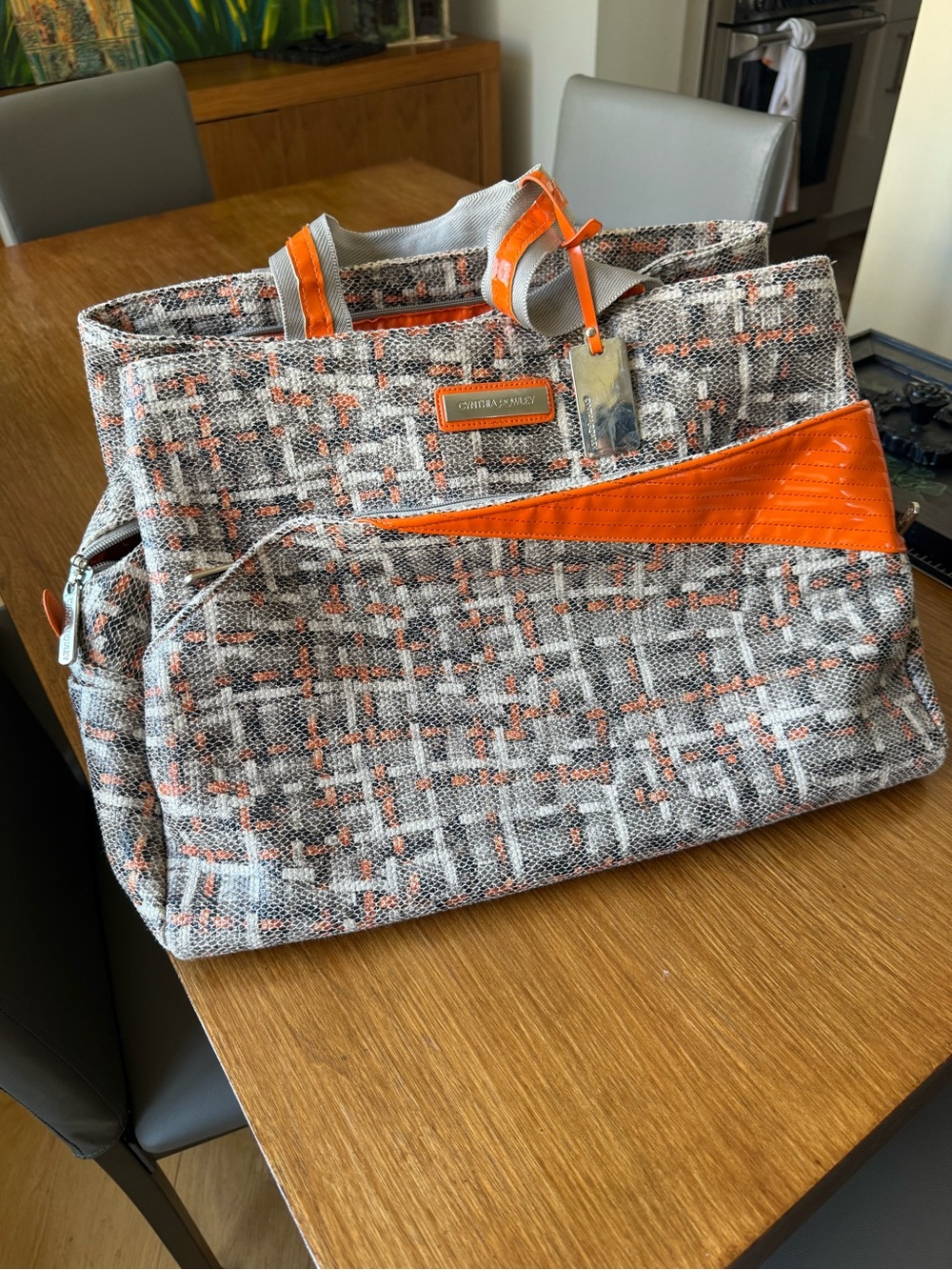 Cynthia Rowley Tweed Tote with Orange Trim